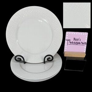 Trish Richman Gibson RAW SILK White Embossed Weave Oven Safe Dinner Plates Set 4